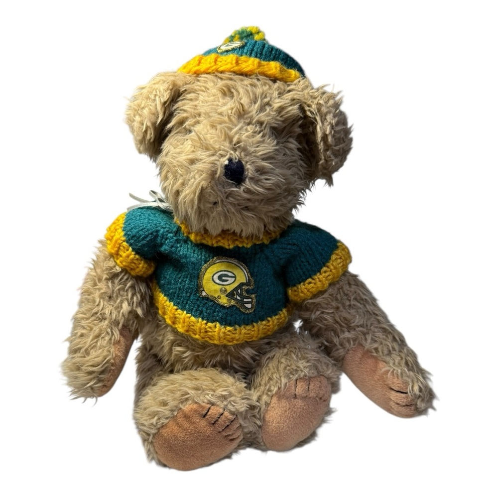 Green Bay Packers Teddy Bear – Handmade Knit Sweater & Hat – 16” Plush